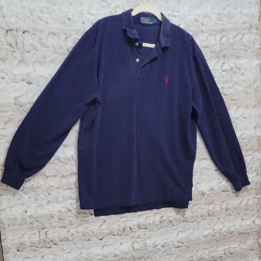 Ralph Lauren Navy Crewneck Polo Shirt with Tone-on-Tone Logo Tag